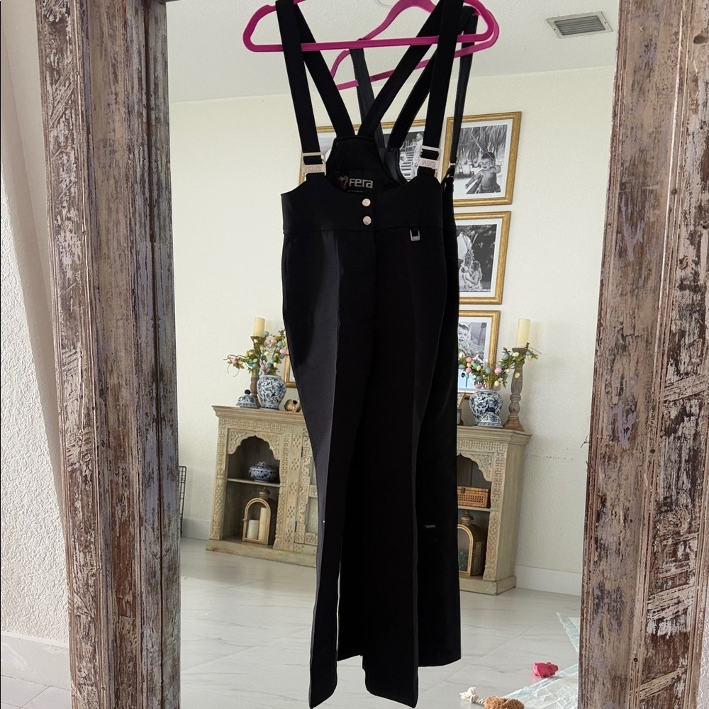 Vintage Fera Black Women's Suspender Wool Blend Ski Overalls